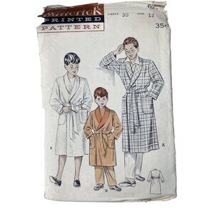 Vintage Butterick 6276 Sewing Pattern Size 12 Boys Shawl Collared Robe Retro CUT